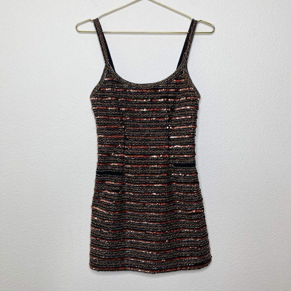 NBD Sequin Mini Dress XXS Metallic Copper Cocktail Night Out Club Diva Glam FLAW